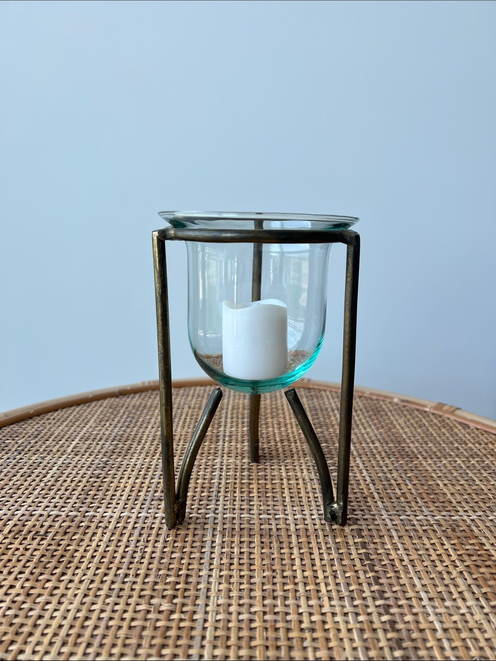 Vintage Glass Candle Holder Planter Gold Metal Stand Base